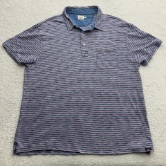 Faherty Brand Mens XXL Polo Shirt Indigo Blue Pink Striped Cotton Short Sleeve