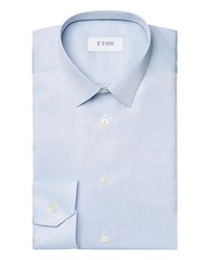 Men Eton Blue Shirt Single Cuff Pointed Collar Size 36 14 Super Slim Fit