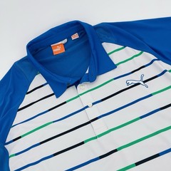 Puma Golf Performance Polo Shirt Mens 2XL White Blue Green Striped Casual