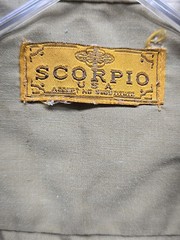 Vintage Scorpio Mens Safari Shirt S/M Khaki Embroidered 4 Pocket Guayabera