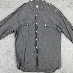 J Crew Linen Blend Shirt Mens Medium Dark Grey Button Up Flap Pocket Long Sleeve