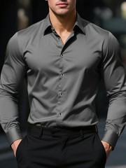 Mens Dress Shirts Formal Business Long Sleeves Non Iron Elastic Casual Shirts