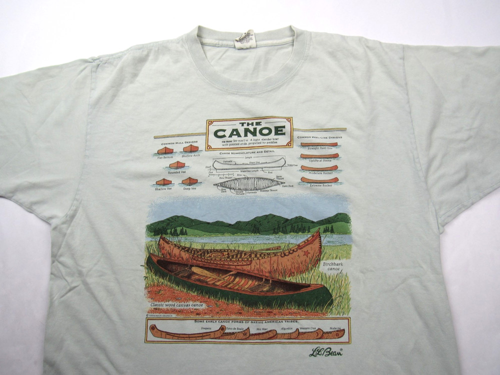 Vtg 80s 90s LL Bean Canoe History Cursive Logo T Shirt USA Sz M Single Stitch