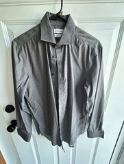 Calvin Klein Steel+ Slim Fit Gray Herringbone Long Sleeve Dress Shirt 15.5 32/33