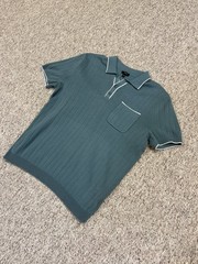 Express Ribbed Knit Cotton Short Sleeve Sweater Polo M Medium Blue Green