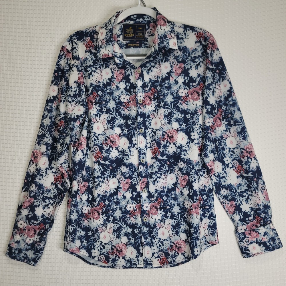 Rugby University Hawaii Beach Floral Long Sleeve Button Down Shirt Unisex
