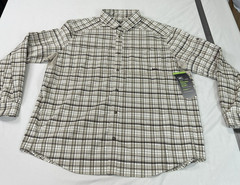 REI Sahara Tech Shirt Mens XL Beige Plaid Vented Breathable Lightweight Travel