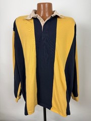 Vintage 90s Rugby Shirt Men XL Colorblock Yellow Navy Preppy Heavyweight Cotton