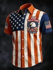 America 250th Anniversary Short Sleeve Shirt USA Flag Patriotic Button Up Top