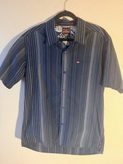 Quiksilver Men’s XL Woven Cotton/Poly Short Sleeve Point Collar Striped Pockets