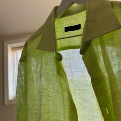 Roberto Rovere 100% Linen Button Down Mens 17.5 44 Lime Green Long Slv Coastal