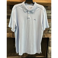 Men’s TOMMY BAHAMA Light Blue Short Sleeve MARLIN Logo Polo Shirt L *C4