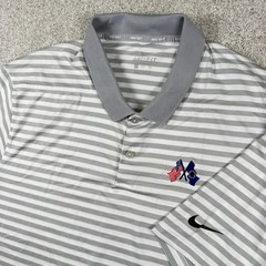 Nike Golf Polo Mens 2XL Grey Striped Dri-Fit Short Sleeve Flag Graphic Shirt