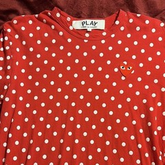 Comme des Garcons Play Red Polka Dot Long Sleeve T-Shirt Size L Red Heart Logo