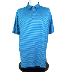 PETER MILLAR Summer Comfort E4 Polo Mens Large Blue White Striped Golf EUC