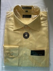 Men’s Amanti Italian Style Convertible Cuff Solid Yellow Dress Shirt 14.5 32/33