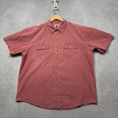 LL Bean Canvas Button Up Shirt Mens XL Red Short Sleeve Outdoor Workwear Cotton