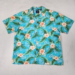 Caribbean Joe Men’s XXL 100% Silk Hawaiian Camp Shirt Blue Hibiscus Floral