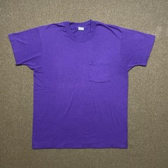 SEE PHOTOS – VTG 80s Fruit of the Loom Pocket Shirt Large Purple Single Stitch