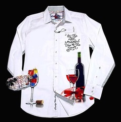 Robert Graham Embroidered Holiday Cheers Elegant $258 Medium Drinks Shirt