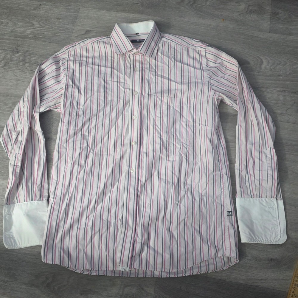 Metzler Switzerland Men’s Striped Dress Shirt French Cuff Size Large