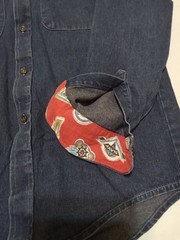 USA 1970s Vintage Male Brand Denim Long Sleeve Shirt Navy Pattern A++ Look
