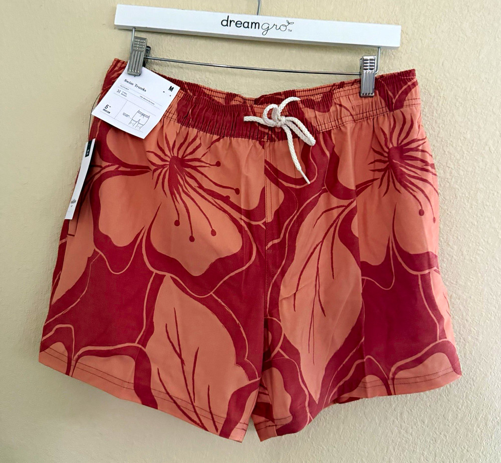 Goodfellow & Co mens M Floral Swim Shorts Drawstring Recycled Polyester Pink