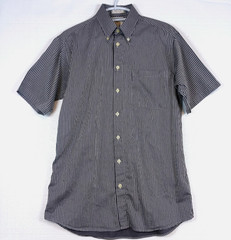 Viyella Button Down Shirt Mens Medium Black White Pinstripe Short Sleeve Preppy