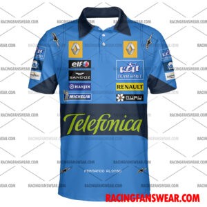 Fernando Alonso Formula One Racing 2005 Telefonica Hawaiian Shirt- Polo Shirts