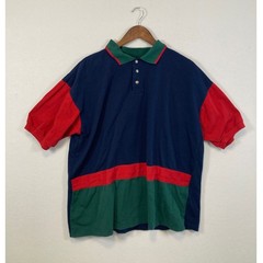 Vintage Highland Outfitters Mens Color Block Polo Shirt XL Navy Red Green