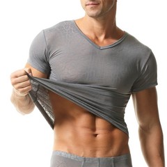 Men’s Ultra-thin Short Sleeve T-shirts V-neck Slim Fit Undershirts Basic Tops XL