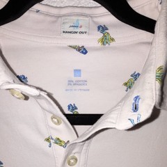 johnnie-O Men’s White All Over Print Stretch Short Sleeve Button Polo Shirt L