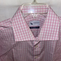 Chester Barrie Dress Shirt Mens Size Large Pink Gingham Business Formal