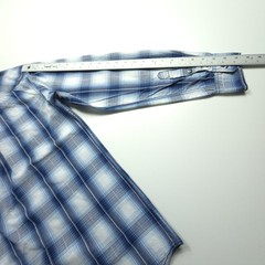 Skully Men Shirt Large Blue Plaid Thin Snap Front Roll Tab Western Casual Cowboy