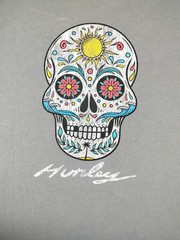 Hurley Shirt Mens Large Gray Sugar Skull Graphic Tee Tagless Day Of The Dead