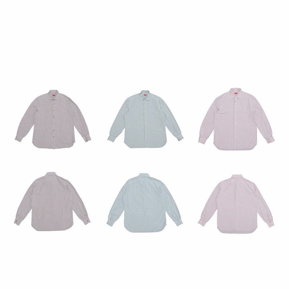 1.9k$ LOT 3 Pcs ISAIA NAPOLI Cotton Shirts Check Textured 17 / 43 – XL