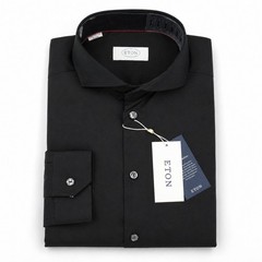 Men ETON Black Shirt Cambridge Single Cuff Super Slim Fit Size 38 15