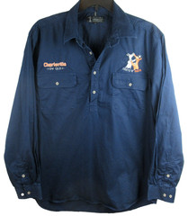 PILBARA Aussie Work Shirt Mens 2XL GREYS Vs. REDS Navy 1/2 Button Long Sleeve