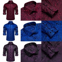 Mens Shirts Satin Plain Solid Long Sleeve Tops Business Wedding Christmas Elk