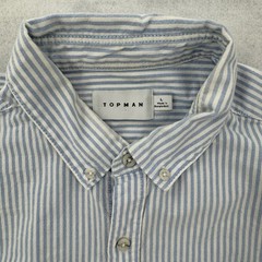 Topman Shirt Mens Large Button Down Slim Fit Striped LS Stretch Blue Casual