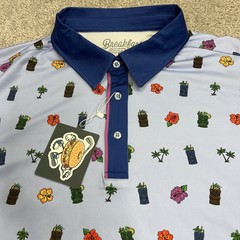 RSVLTS Polo Shirt Men XL Blue Breakfast Balls Its 5 Under Par Stretch Hawaii NWT
