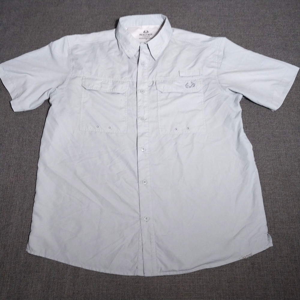 Mens Realtree Fishing Button Up Vented Shirt Large Steel Blue