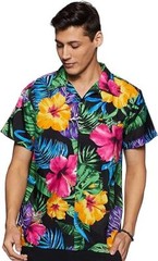 Hawaiian Shirt for Men’s Short Sleeves Front Pocket Big Hibiscus Beach Shirt