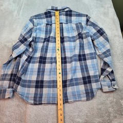 Eddie Bauer Button Down Shirt Mens L Plaid Flannel Long Sleeve Blue Grey
