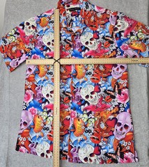 Riley Adams Shirt Exotic Skull Fish Koi Japaneese Tattoo Print Sz S