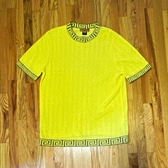 Prestige Men’s Yellow/Black Knit Crew Neck T-Shirt Geometric Contrast Trim 2XL