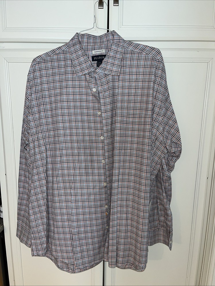 Jos A Bank Traveler Collection Mens 2XL Plaid Dress Shirt Traditional Fit