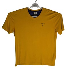Aeronautica Militare Mens V-Neck T-Shirt Mustard Yellow Cotton XXL TS1344 J372