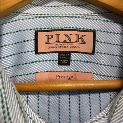 Thomas Pink Prestige Mens Dress Shirt 17.5 37 Blue Green Striped French Cuff