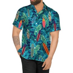 Surfboard Surfing Hawaiian Shirt Mens Tropical Beach Summer Aloha